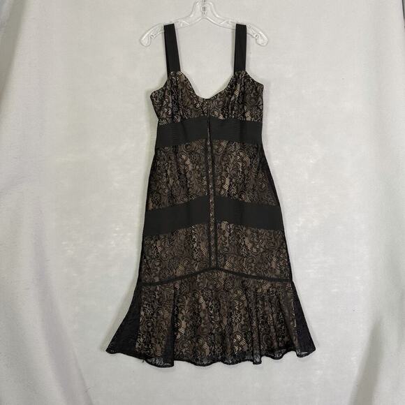 Loft Dress Women Sz 10 Midi Length Lace Mermaid Ruffle Party Holiday Classy LBD - Picture 1 of 16